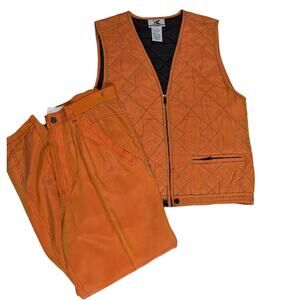 Vintage X-Riss X-Ross Silk Quilted Vest and Pleated Pants Suit Set Orange